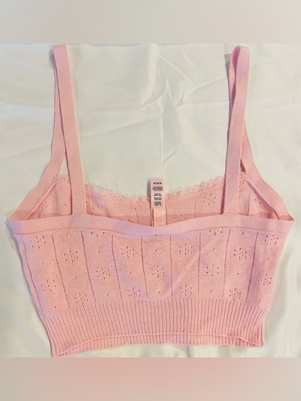 SKIMS Cotton Sweater Pointelle Bralette, baby pink color, size medium - Picture 5 of 7